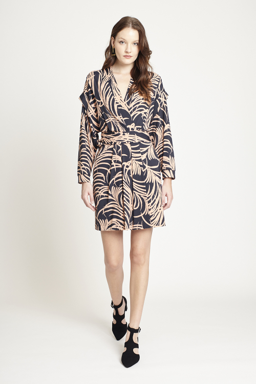vestido jersey plumas