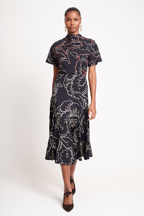 saia jersey estampa pesponto floral