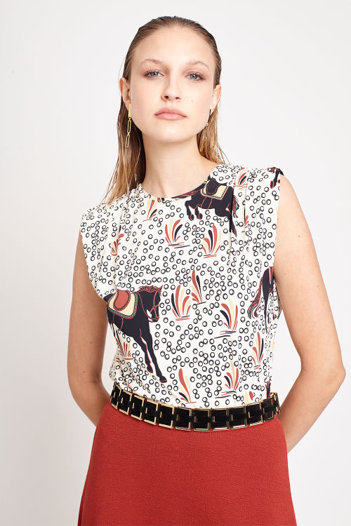 blusa jersey estampa equestre