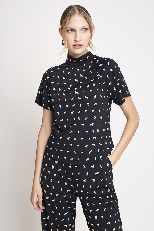 blusa jersey estampa cavalos