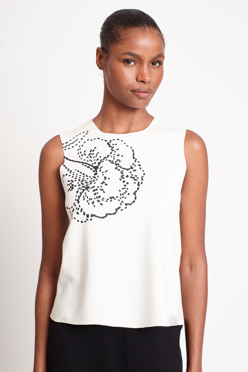 blusa duplo leve silk pesponto floral