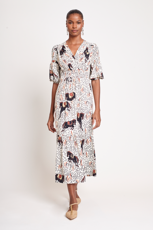 vestido jersey  estampa equestre