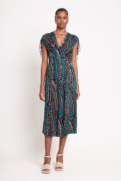 vestido jersey estampa penas