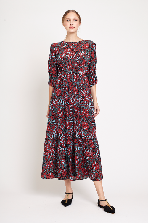 vestido seda estampa naipe
