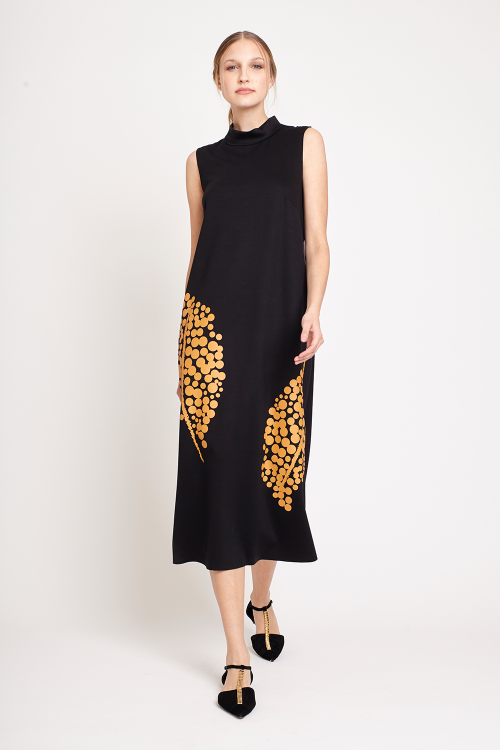 vestido malha dupla leve silk pontilhismo
