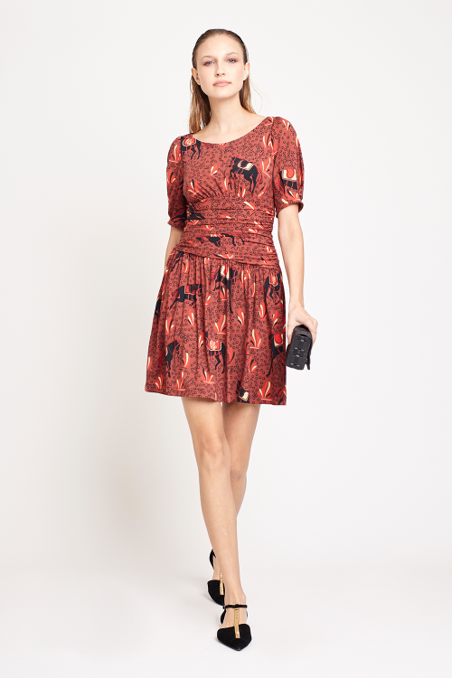 vestido jersey estampa equestre
