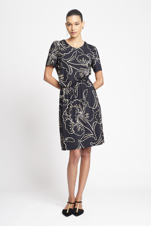 vestido jersey estampa pesponto floral