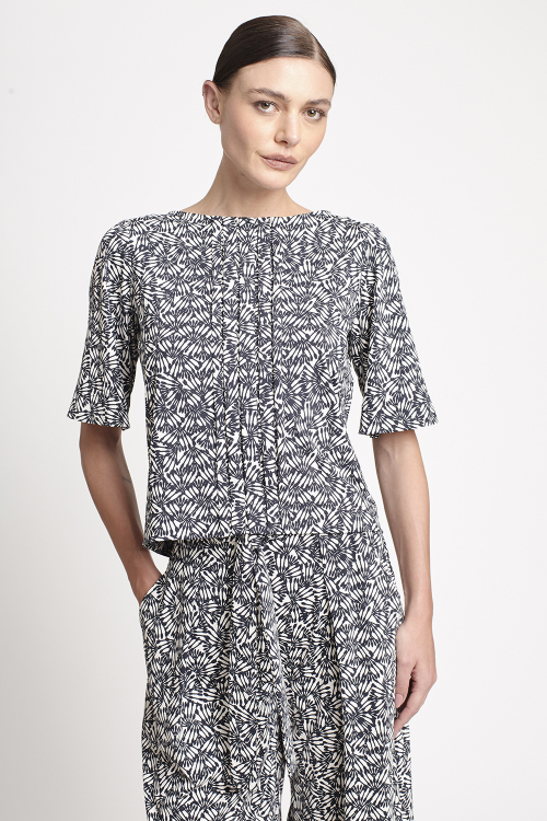 blusa jersey estampa palha pregas