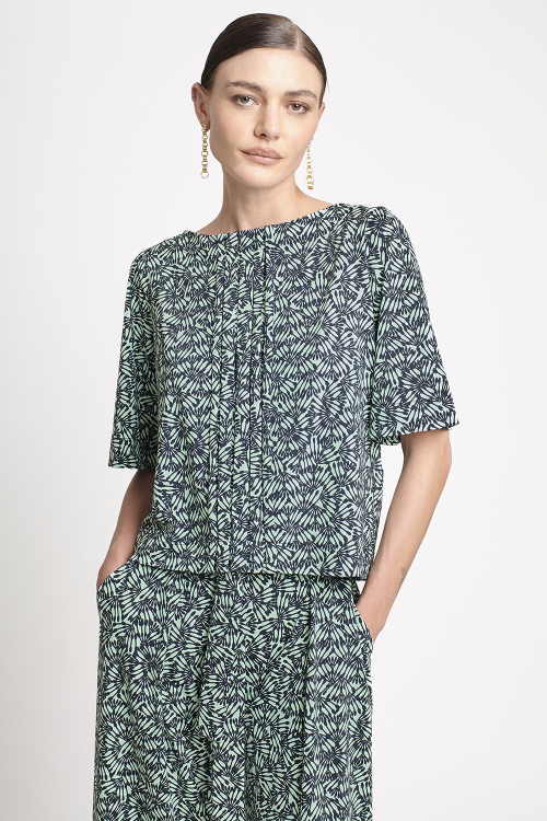 blusa jersey estampa palha pregas