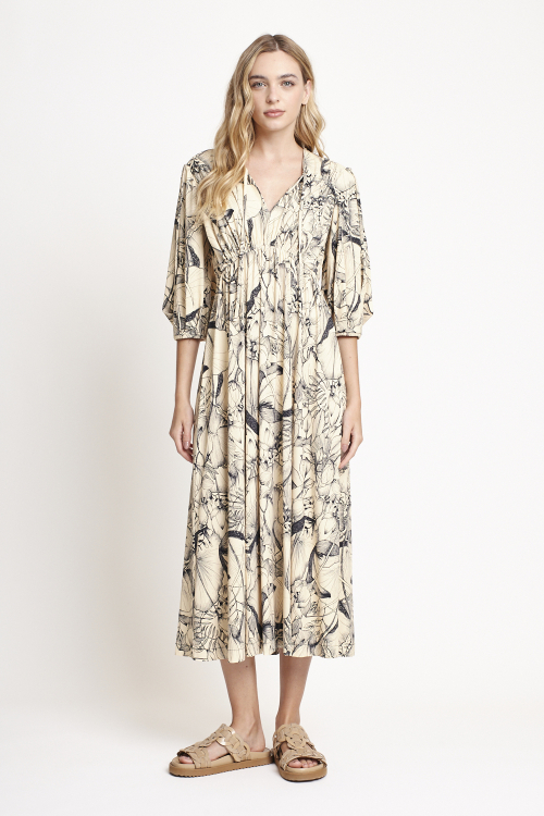 vestido jersey estampa natureza midi