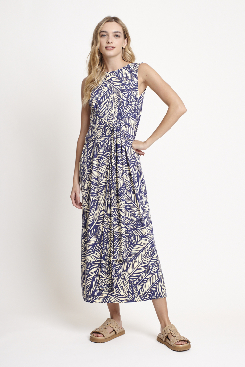 vestido jersey est folhagem detalhe cintura