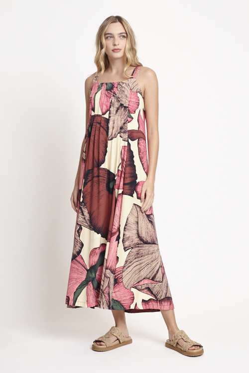 vestido jersey estampa floral pregas