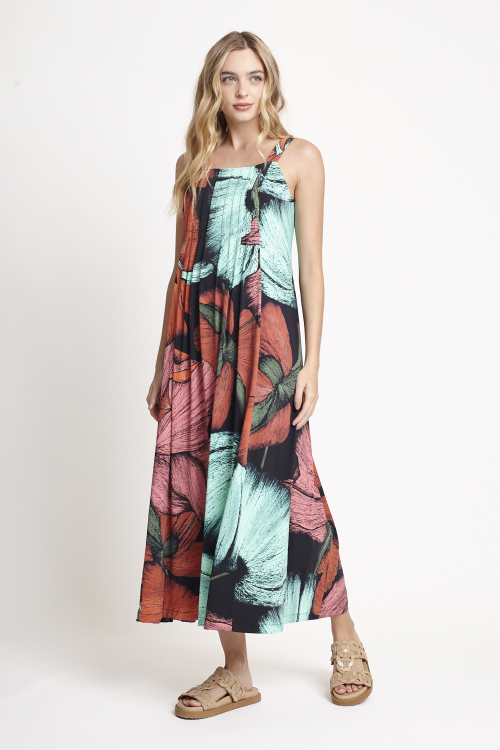 vestido jersey estampa floral pregas
