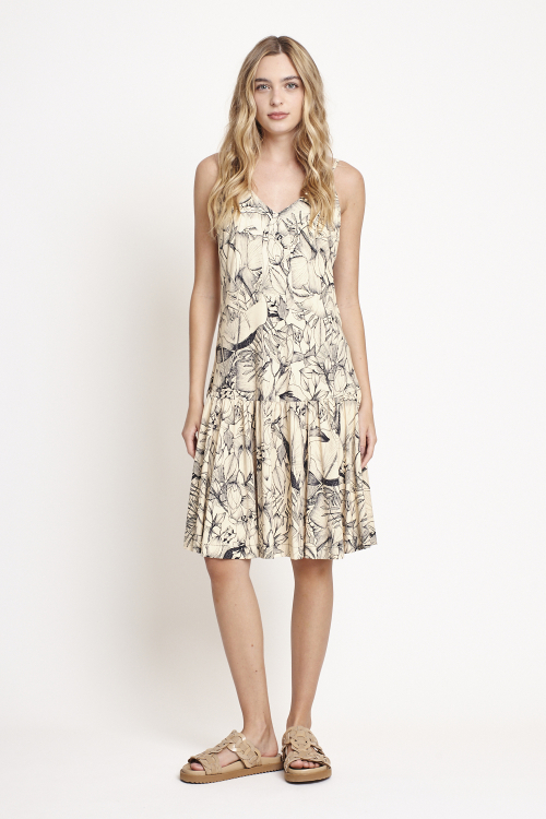vestido jersey estampa natureza curto