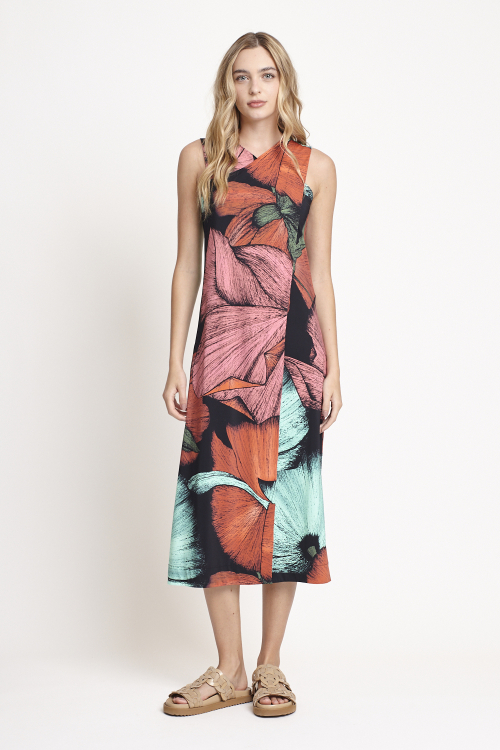 vestido jersey estampa floral transpasse