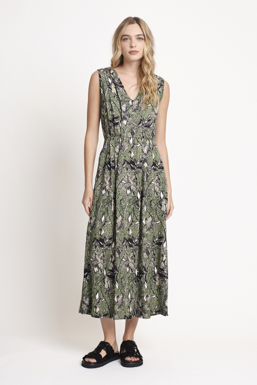 vestido viscose estampa floresta midi