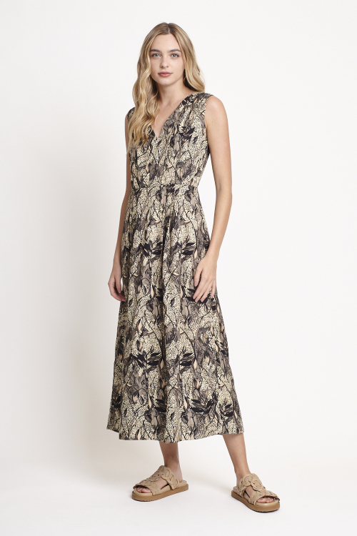 vestido viscose estampa floresta midi
