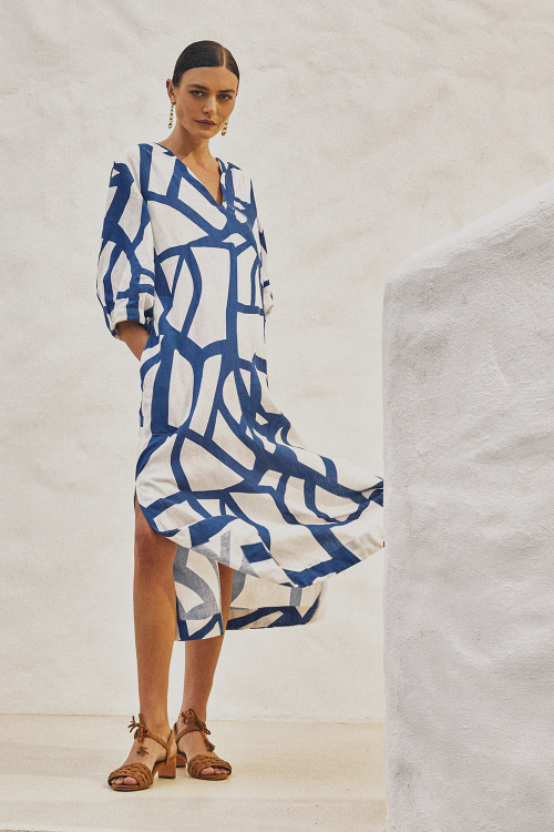 vestido linho est fronteira com manga
