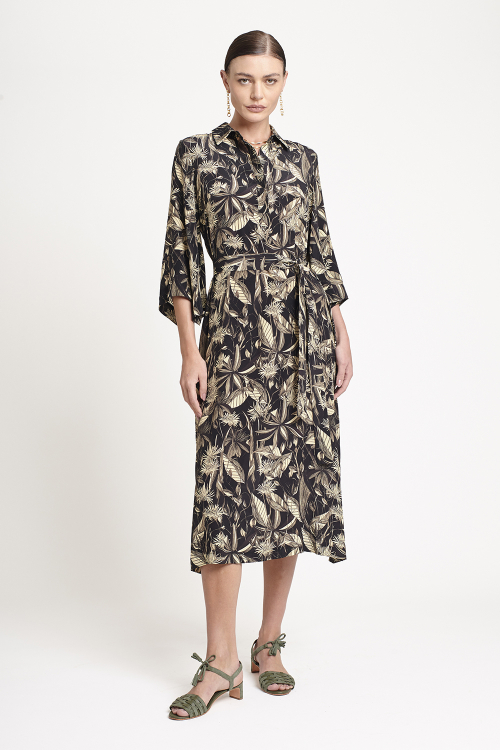 vestido seda est flores noturnas longo com manga