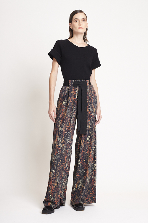 calça jersey estampa bambu faixa tricô