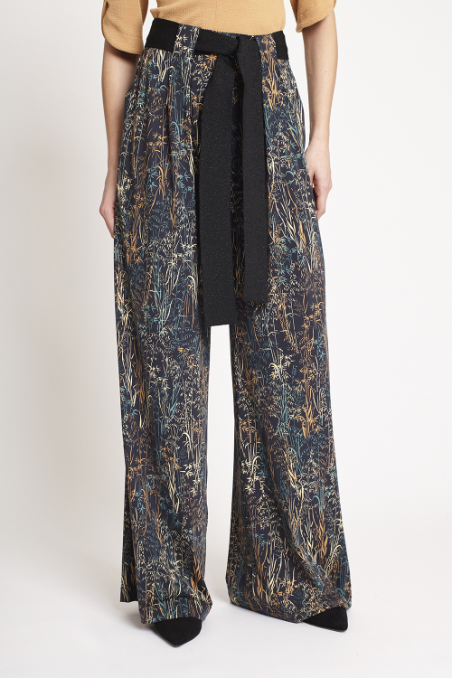 calça jersey estampa bambu faixa tricô