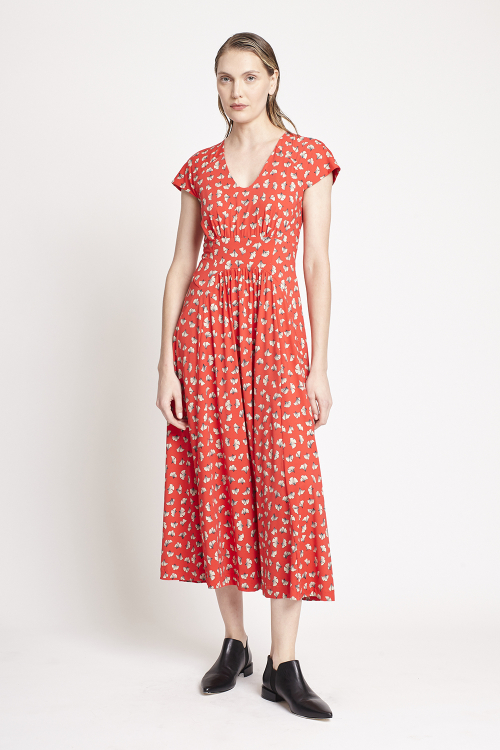 vestido jersey estampa ginkgo recortes