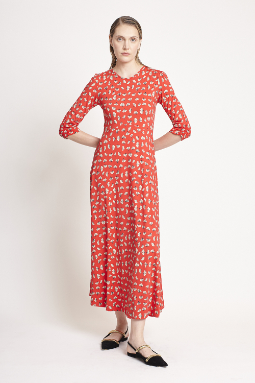 vestido jersey estampa ginkgo godê