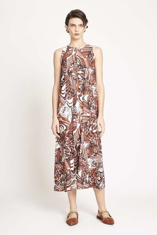 vestido viscose plana estampa anéis amplo
