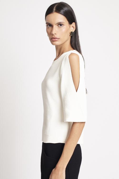 blusa bouclê abertura manga