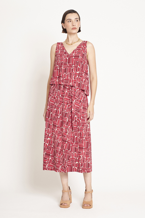 vestido jersey estampa painel midi