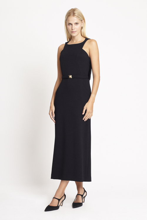 vestido bouclê com cinto
