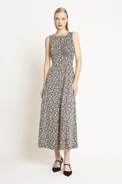 vestido jersey estampa renda mix pregas