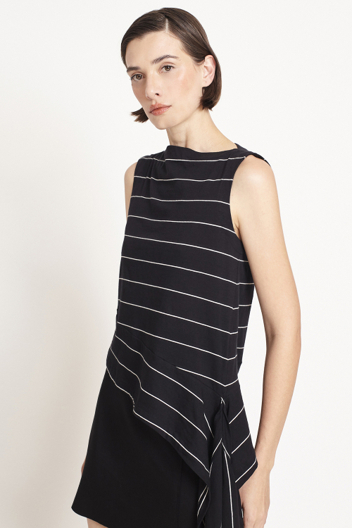 blusa malha listrada amarração barra