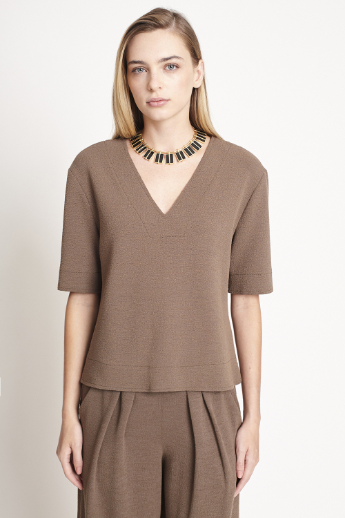blusa bouclê decote v