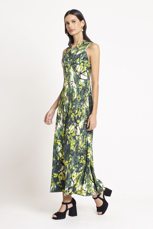 vestido jersey estampa jardim secreto decote V