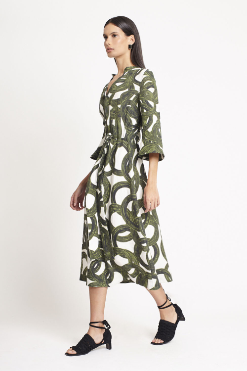 vestido linho estampa círculo mágico