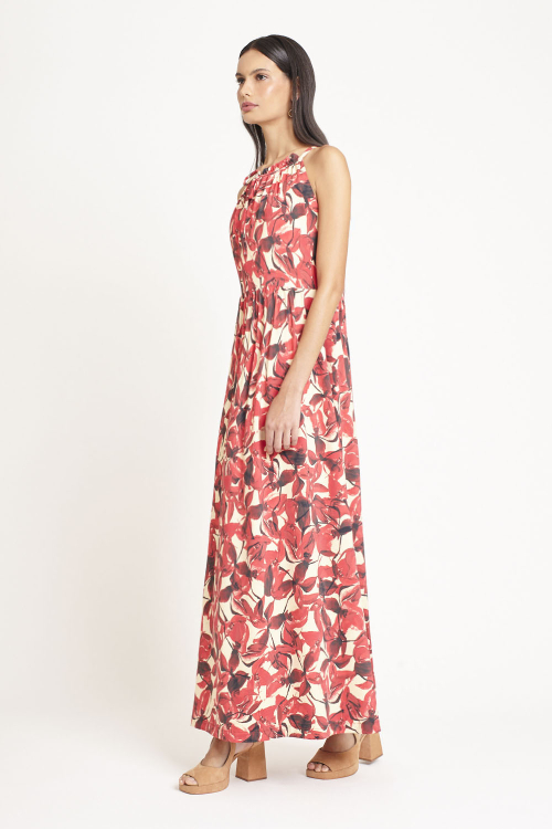 vestido jersey estampa flor aquarela longo