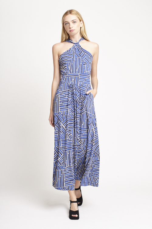 vestido jersey estampa passeio detalhe decote