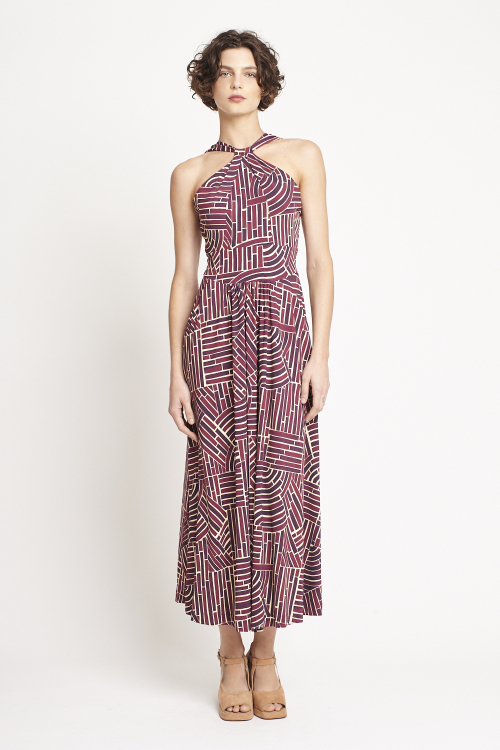 vestido jersey estampa passeio detalhe decote