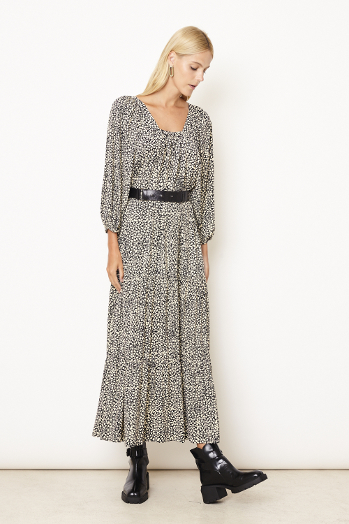 vestido jersey est mini folhas decote quadrado