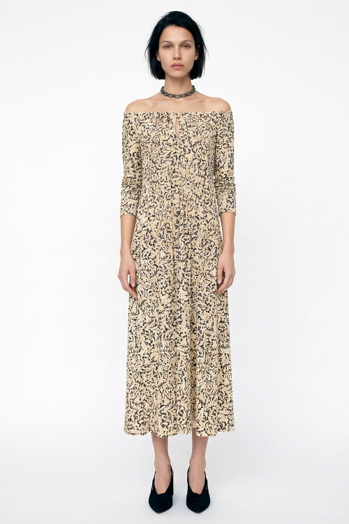 vestido jersey est barroco roletê decote