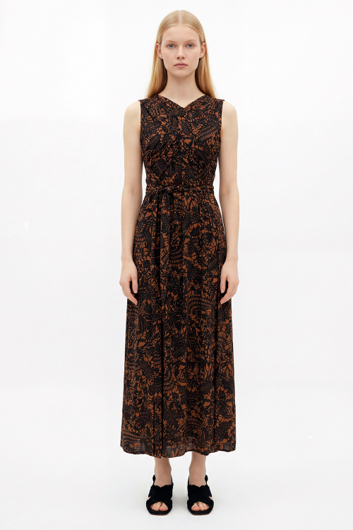 vestido jersey estampa renda drapeado