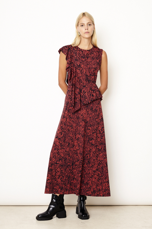 vestido jersey est rococó babado ombro