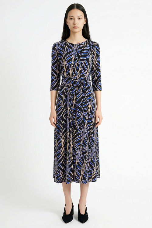 vestido jersey estampa arcos com cinto