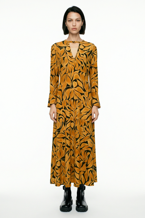vestido jersey est brocado decote