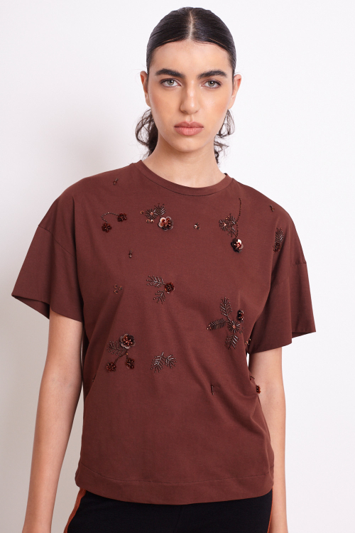 Camiseta Algodão Pima Bordado Mini Folhas