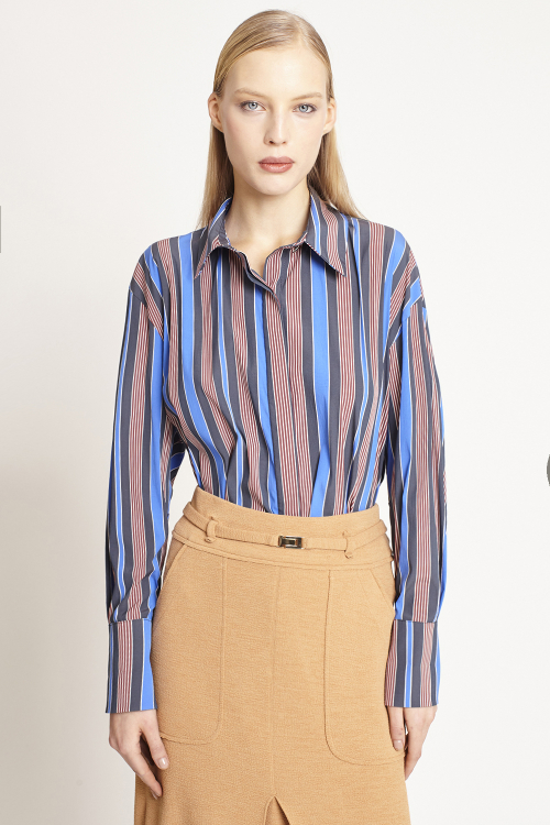 camisa tricoline listrado barra reta