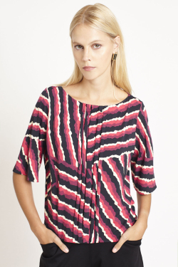 blusa jersey pregas estampa paisagem gráfica