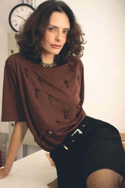 Camiseta Algodão Pima Bordado Franjas
