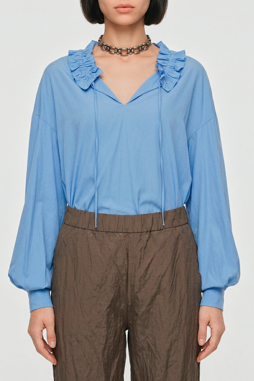 Blusa Tricoline Babado Gola